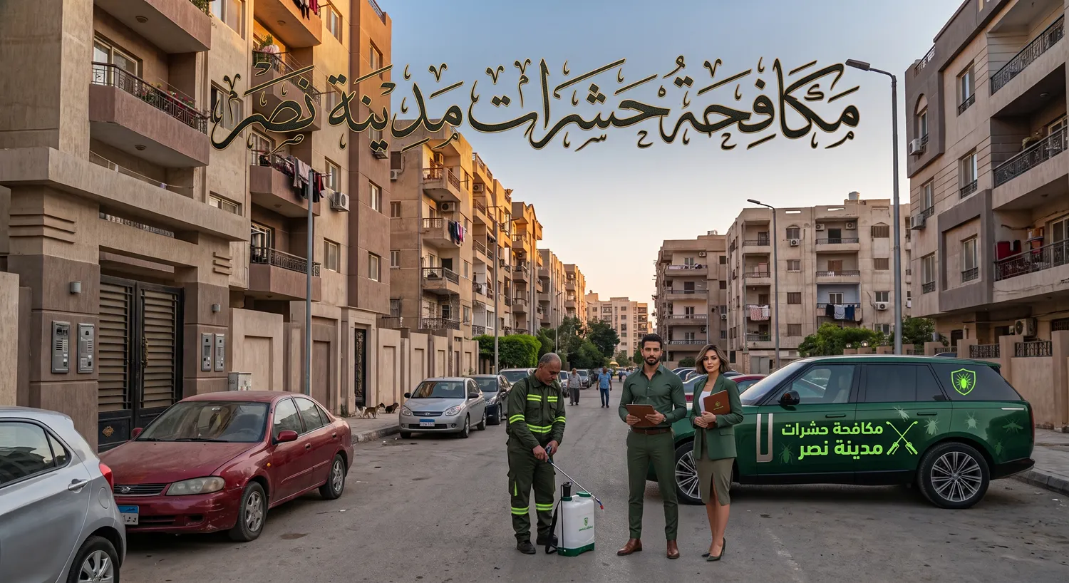 فريق شركة مكافحة حشرات مدينة نصر أثناء معاينة شقة